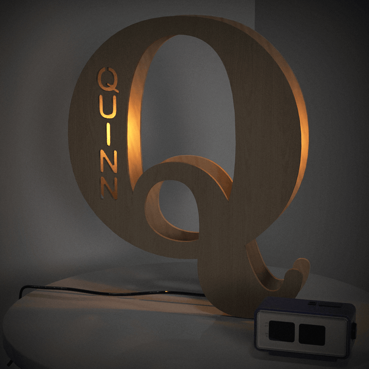 Illuminated wooden letter Q for Quinn from Enchanted Woodland Alphabet Lampシリーズ