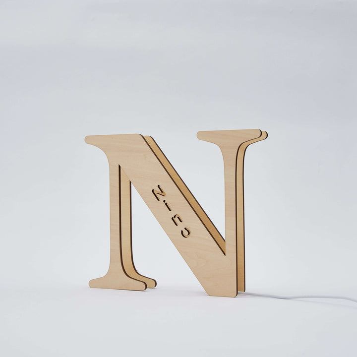Enchanted Woodland Alphabet Lamp - Wooden Letter N with Warm Glow for Personalized Charm